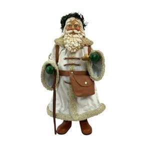 Midwest Importers Santa Claus White Coat w/ Candle Walking Stick Napsack NO BOX
